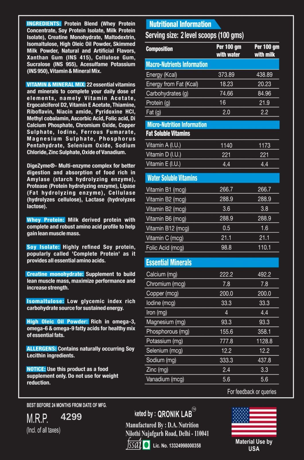 Qroniklab Anabolic Gainer 3 kg