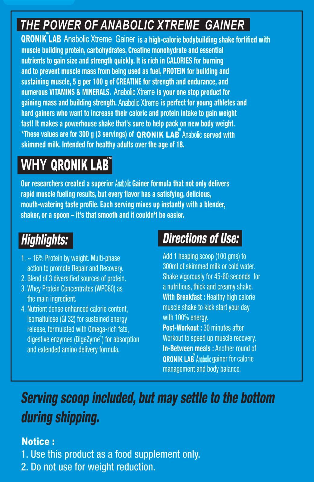 Qroniklab Anabolic Gainer 3 kg